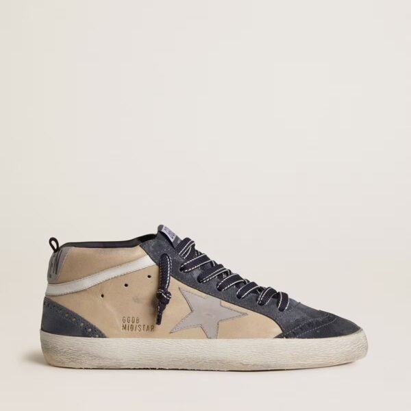 Mid Star in beige and blue suede with gray nappa leather star and white leather flash