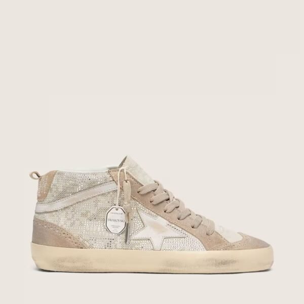 Mid Star in beige suede with silver Swarovski and white leather star
