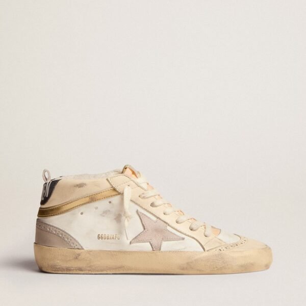 Mid Star with star in light gray suede and gold flash