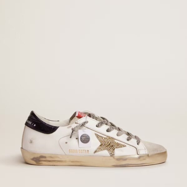 Golden Goose Super-Star with blue heel tab and Swarovski crystal star
