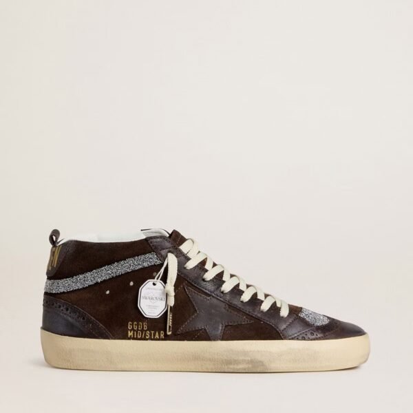 Mid Star in brown suede with leather star and Swarovski crystal flash