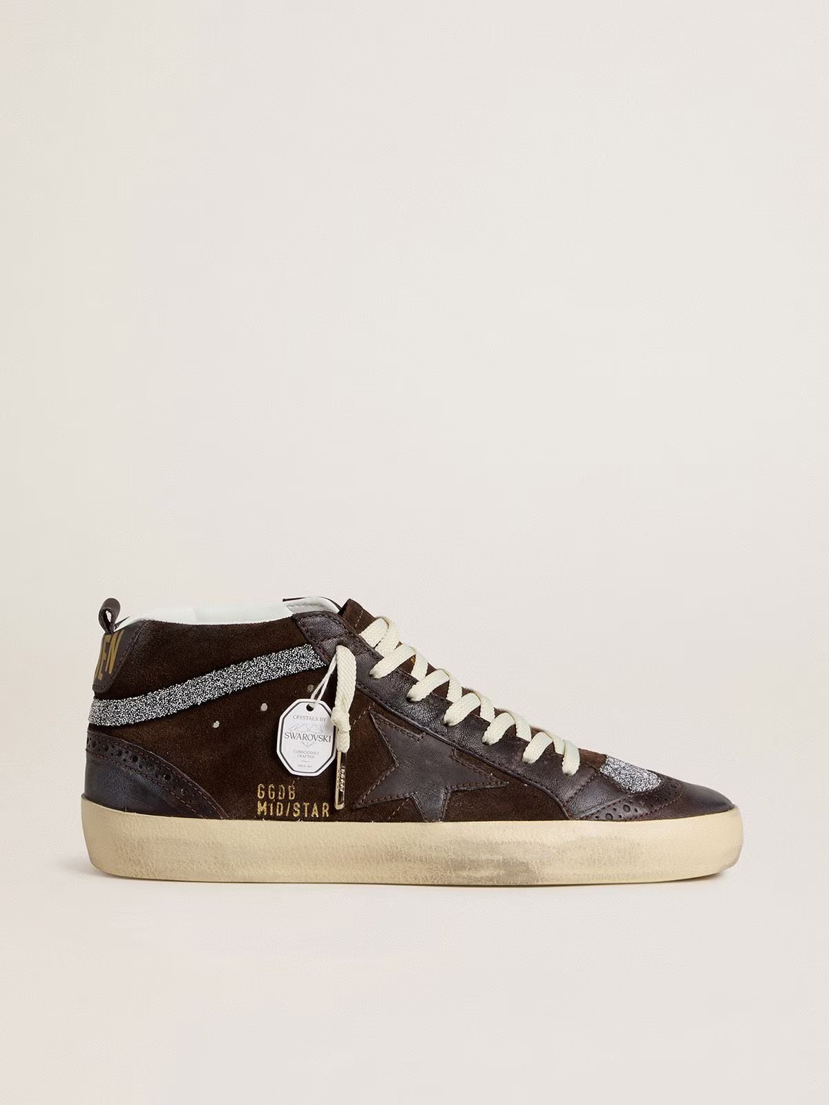 1 Mid Star in brown suede with leather star and Swarovski crystal flash - Image 1