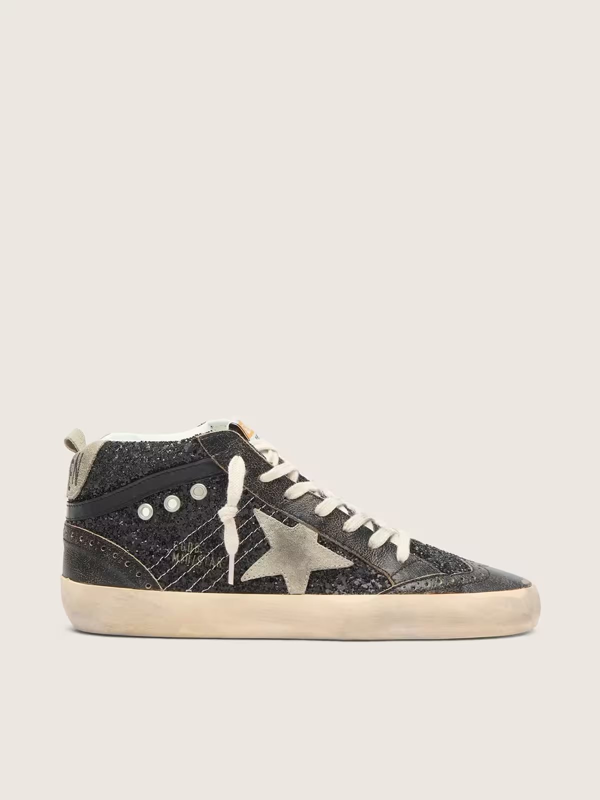 1 Mid Star in black glitter with dove-gray suede star and heel tab - Image 1