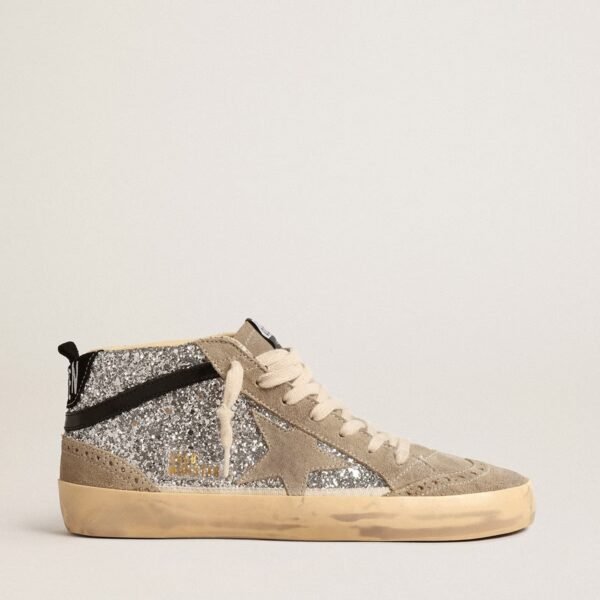 Mid Star in silver glitter with suede star and black flash