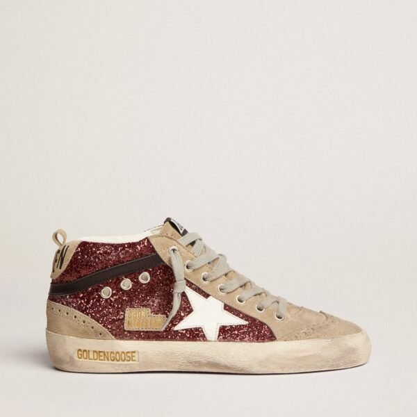 Mid Star in burgundy glitter with gray inserts and white star