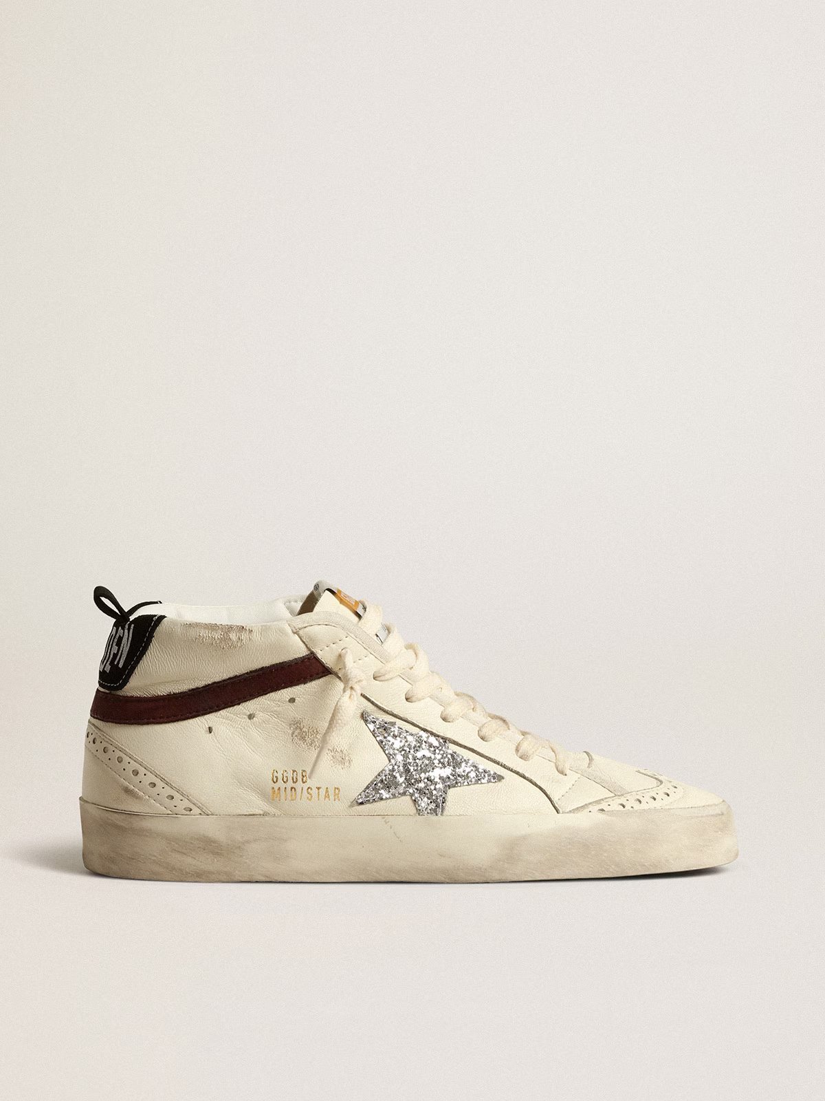 1 Mid Star in white nappa leather with silver glitter star - Image 1