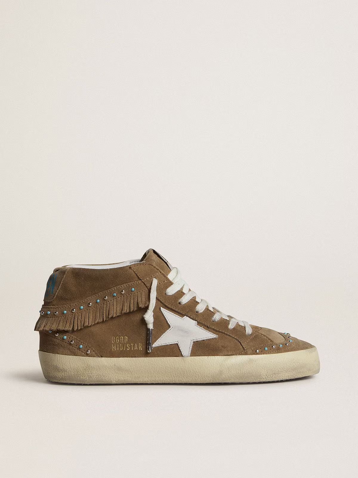 1 Mid Star in tobacco suede with fringing and studs - Image 1