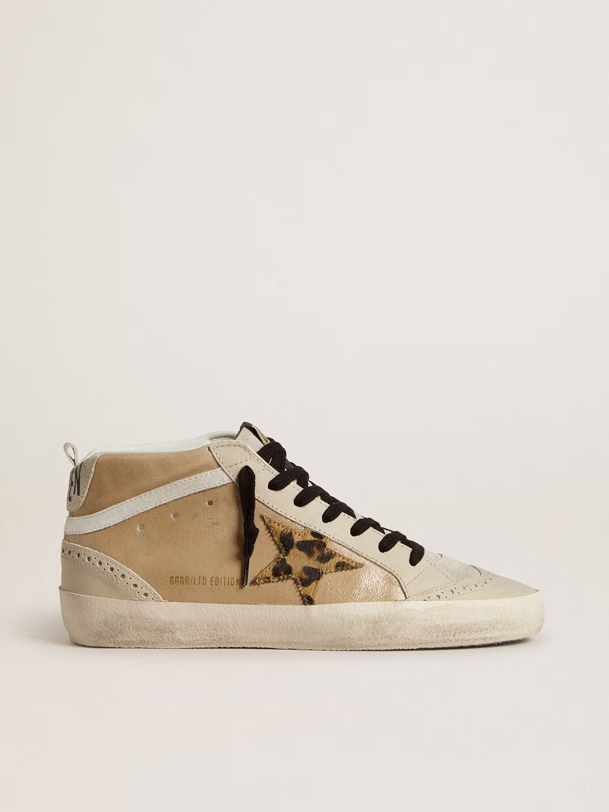 1 Mid Star in beige naplak leather with leopard-print pony skin star - Image 1