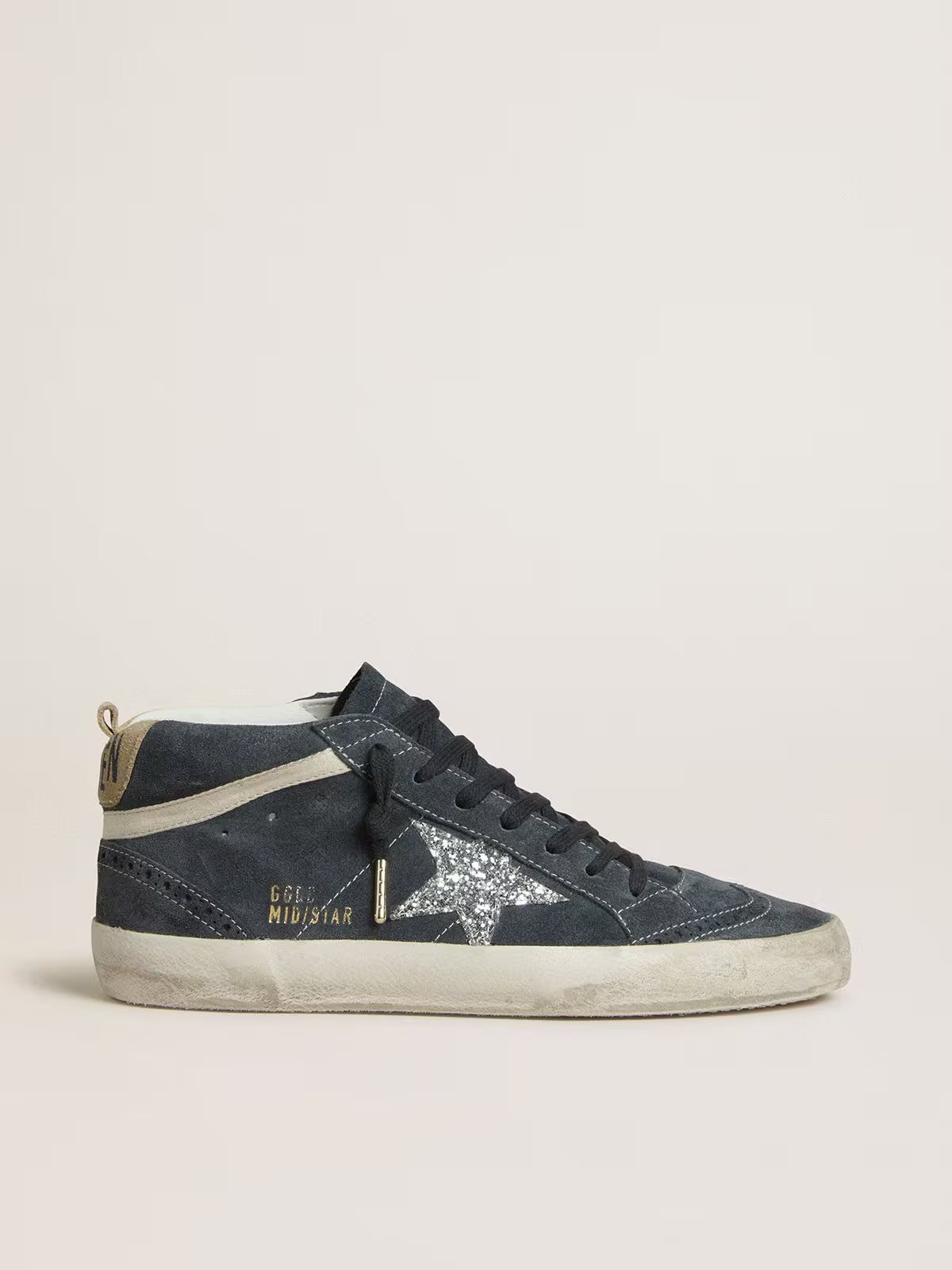 1 Mid Star in petrol-blue suede with silver glitter star and cotton flash - Image 1