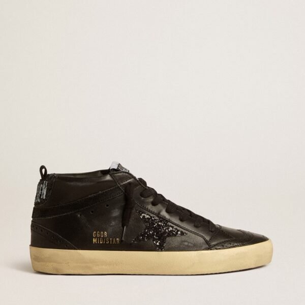 Mid Star in black nappa with black glitter star and suede flash