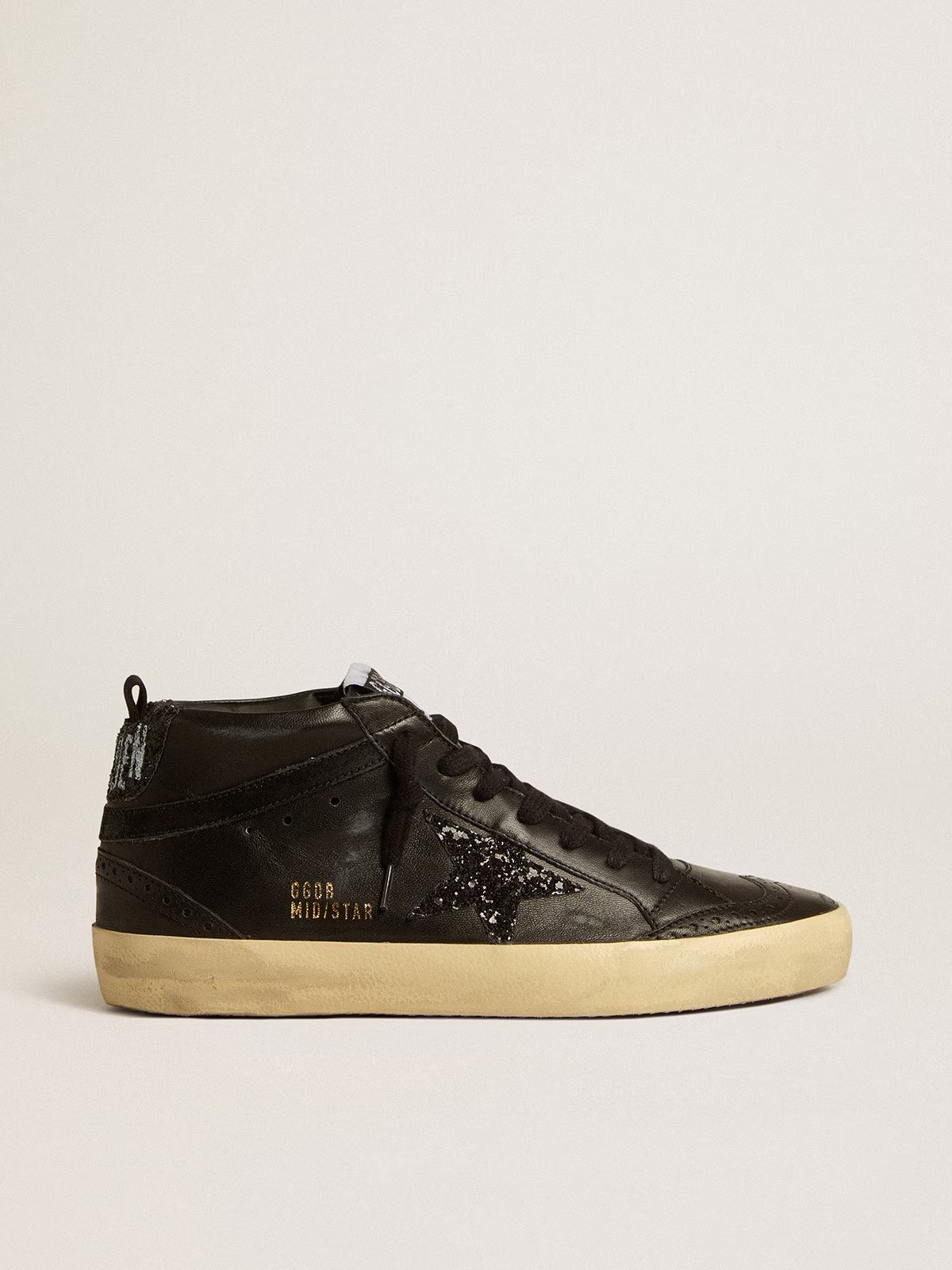 1 Mid Star in black nappa with black glitter star and suede flash - Image 1