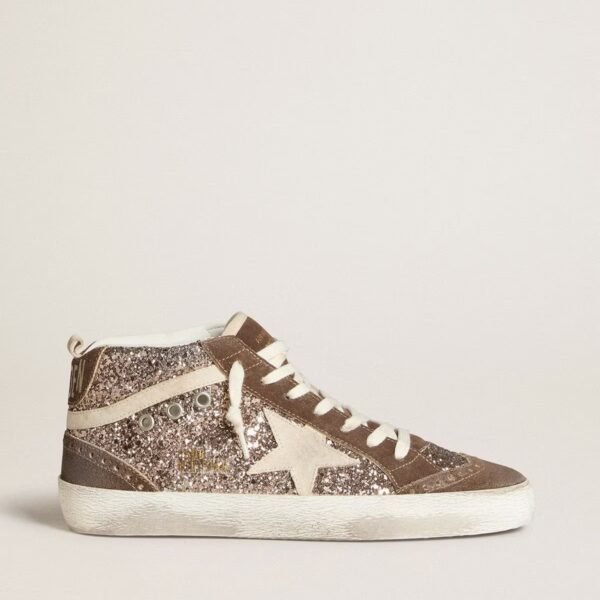 Mid Star in glitter with pearl suede star and brown suede inserts