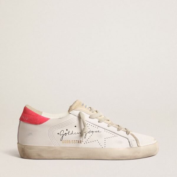 Golden Goose white leather Super-Star with perforated star and fuchsia nylon heel tab