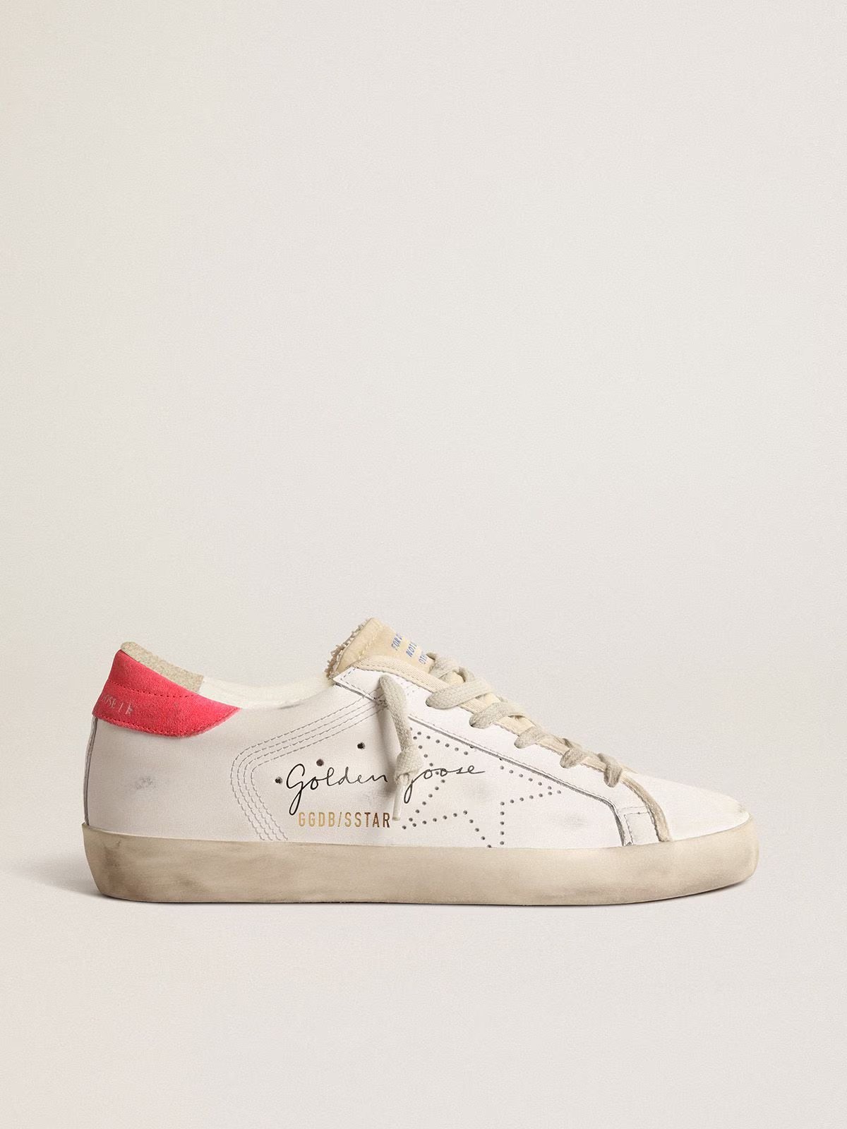1 Golden Goose white leather Super-Star with perforated star and fuchsia nylon heel tab - Image 1