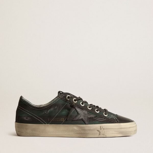 V-Star in black and green striped canvas with black leather star and toe