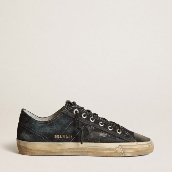 V-Star sneakers in midnight-blue denim with black leather star and toe