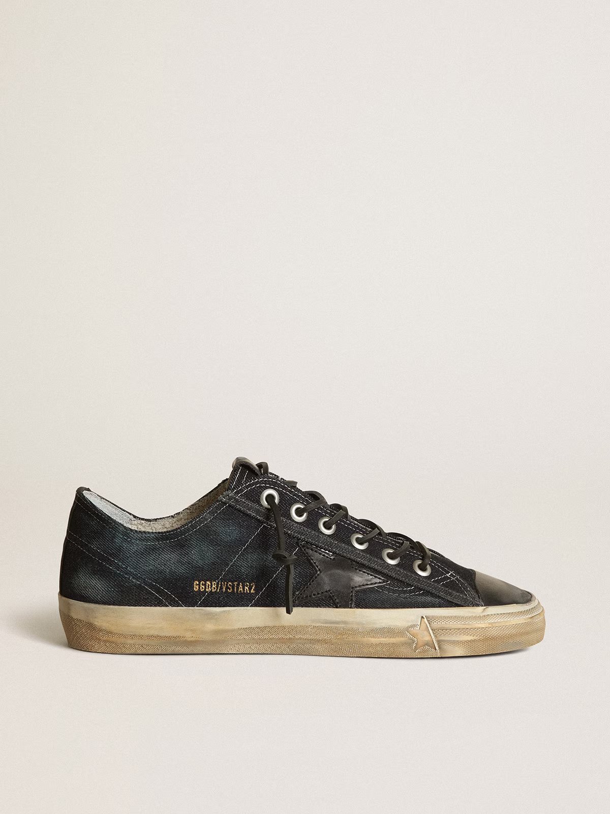 1 V-Star sneakers in midnight-blue denim with black leather star and toe - Image 1
