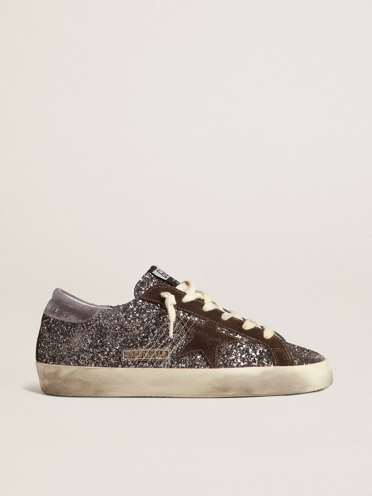 1 Golden Goose Super-Star in glitter with a brown star and lilac heel tab - Image 1
