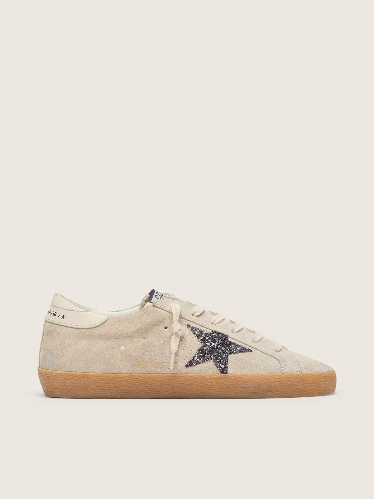 1 Golden Goose Super-Star in ice-gray suede with silver glitter star and leather heel tab - Image 1
