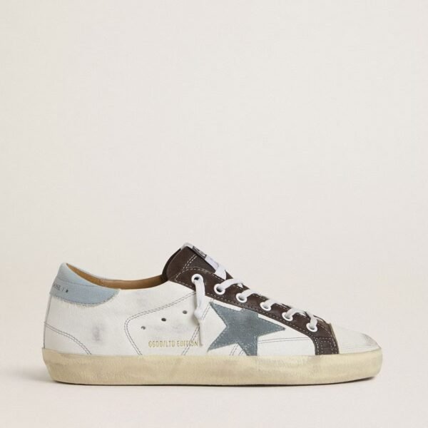 Golden Goose LTD Super-Star with light blue suede star and light blue canvas heel tab