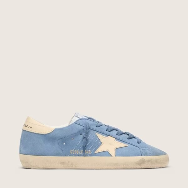 Golden Goose Super-Star in light blue suede with beige leather star and heel tab