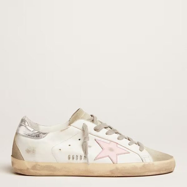 Golden Goose leather Super-Star with pink star and silver heel tab