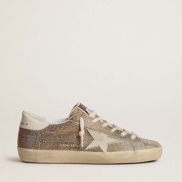SupeGolden Goose r-Star in beige suede and multicolored crystals with cream-colored leather star and heel tab
