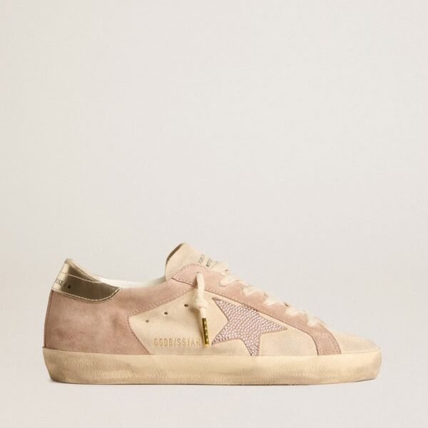 Golden Goose Super-Star in pale pink suede with suede star and platinum heel tab