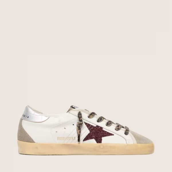 Golden Goose Super-Star with burgundy glitter star and silver heel tab