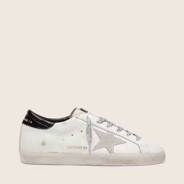 Golden Goose Super-Star with white suede star and black croc-print leather heel tab