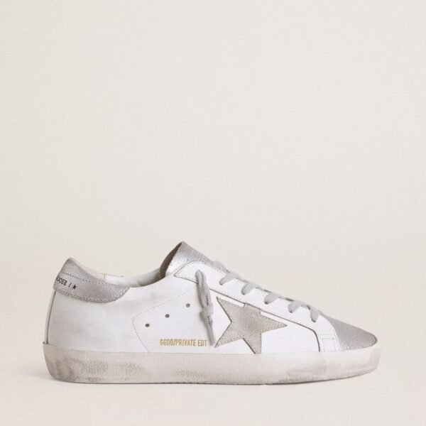 Golden Goose Super-Star with gray suede star and silver glitter inserts