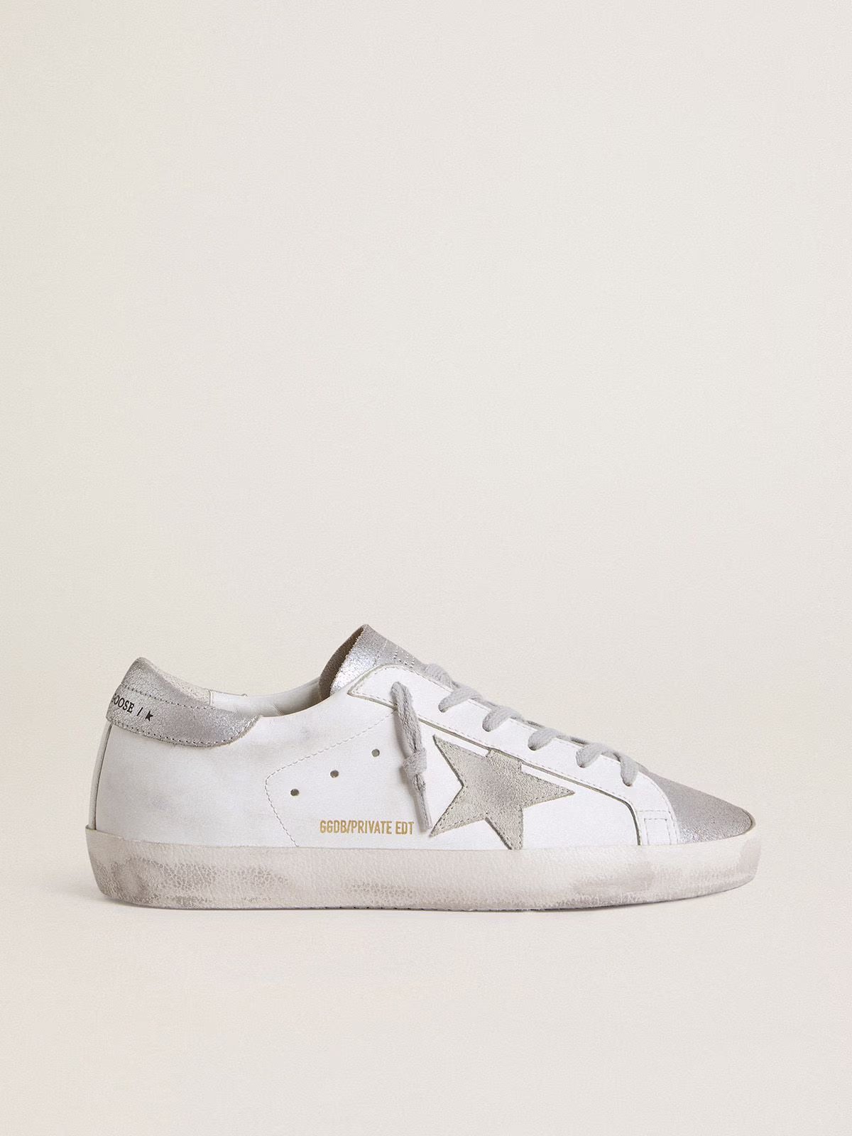 1 Golden Goose Super-Star with gray suede star and silver glitter inserts - Image 1