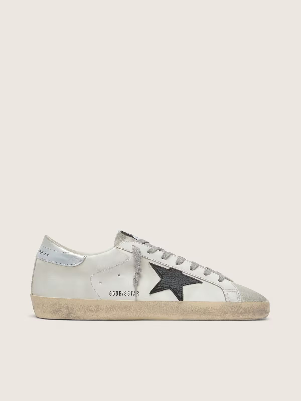 1 Golden Goose Super-Star in white leather with black nubuck star and silver metallic leather heel tab - Image 1