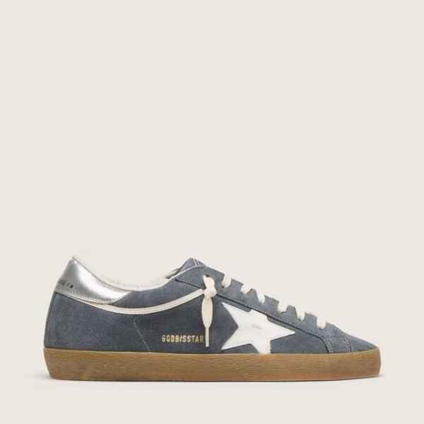 Golden Goose Super-Star in gray suede with white leather star and silver leather heel tab