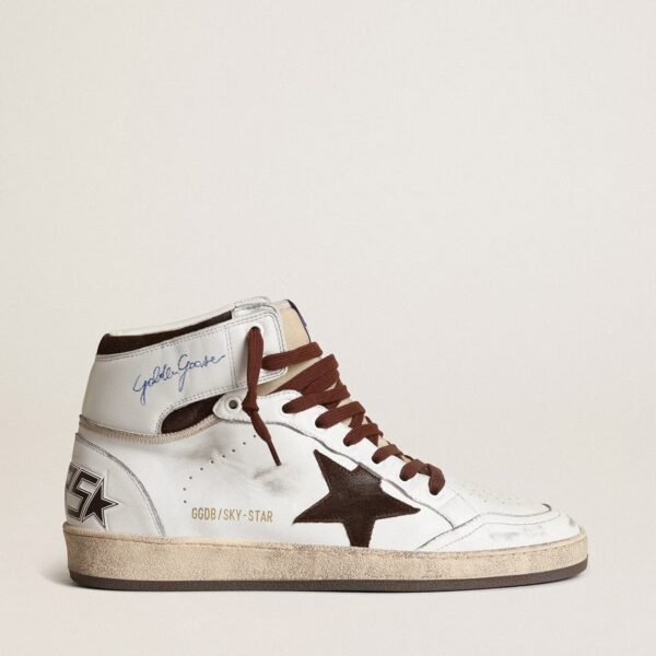 Sky-Star in white nappa leather with a chocolate suede star