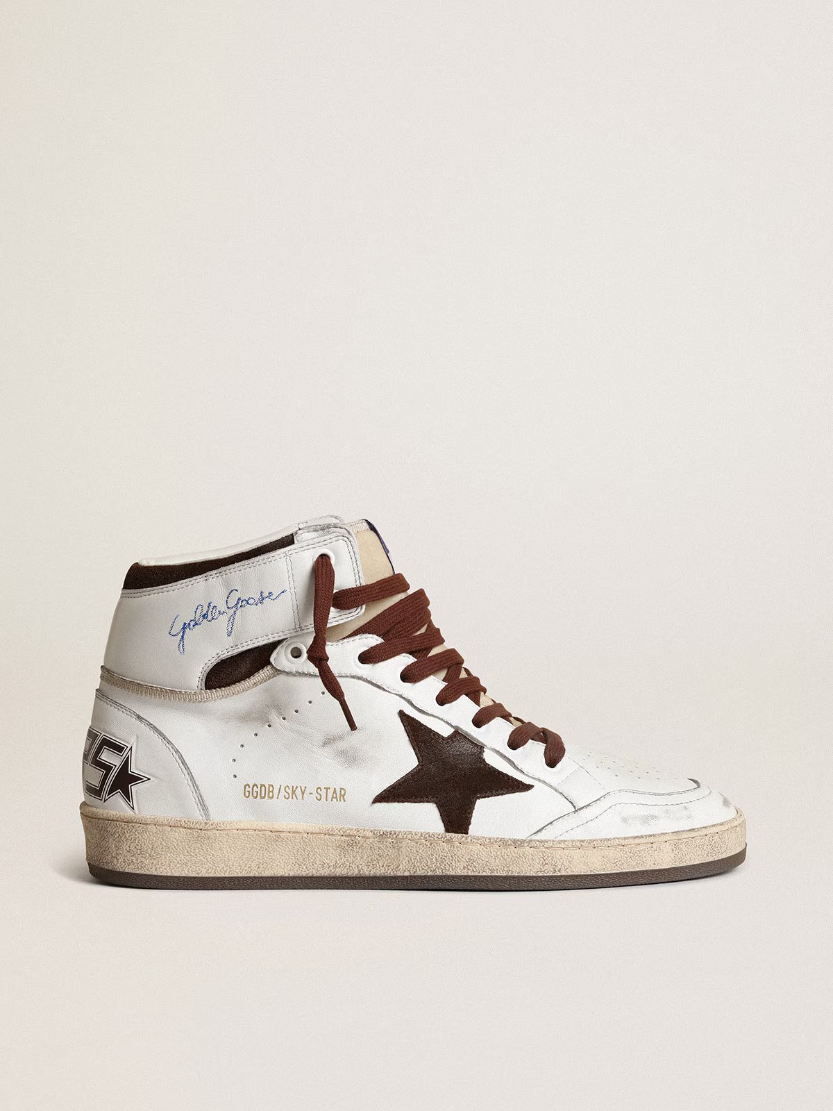 1 Sky-Star in white nappa leather with a chocolate suede star - Image 1
