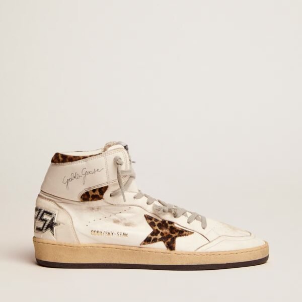 Sky-Star sneakers with signature on the ankle and leopard-print pony skin inserts