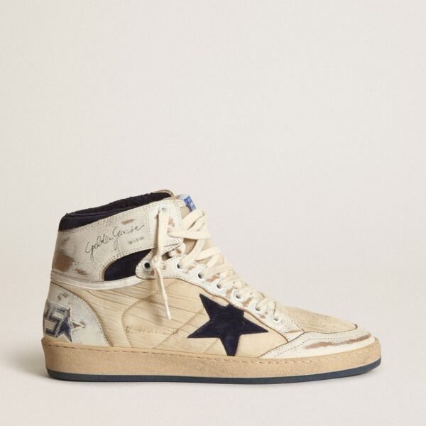 Sky-Star in cream-colored nylon and leather with blue suede star