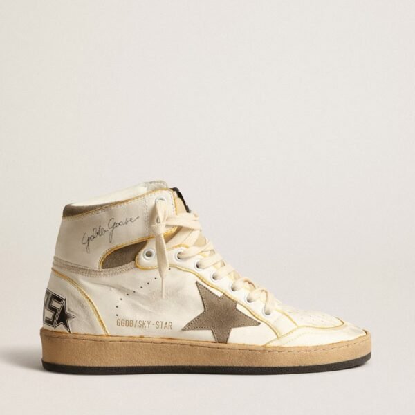 Sky-Star in white nappa leather with dove-gray suede star