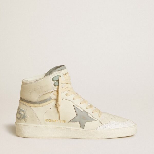 Sky-Star in leather with light blue leather star and white heel tab