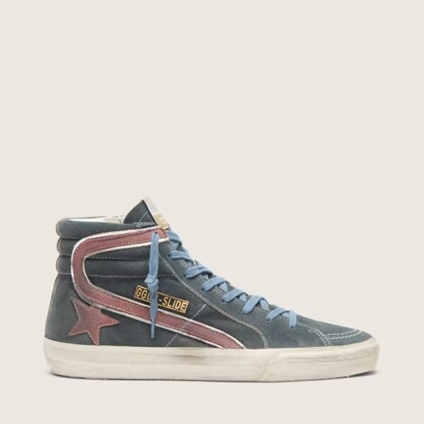 Slide in gray suede with brown nubuck star and flash