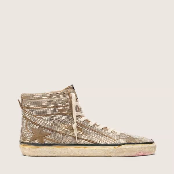 Slide LAB sneakers in tobacco-colored suede with crystals and tobacco-colored suede star