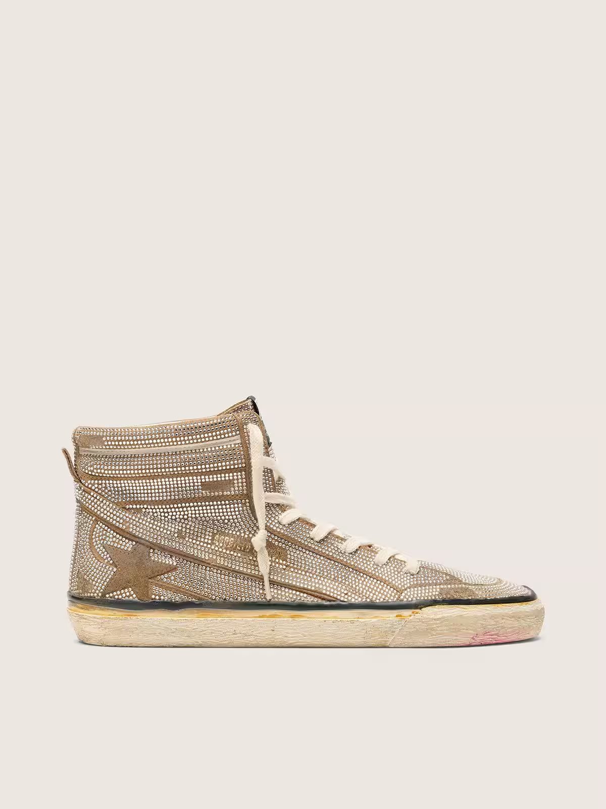 1 Slide LAB sneakers in tobacco-colored suede with crystals and tobacco-colored suede star - Image 1