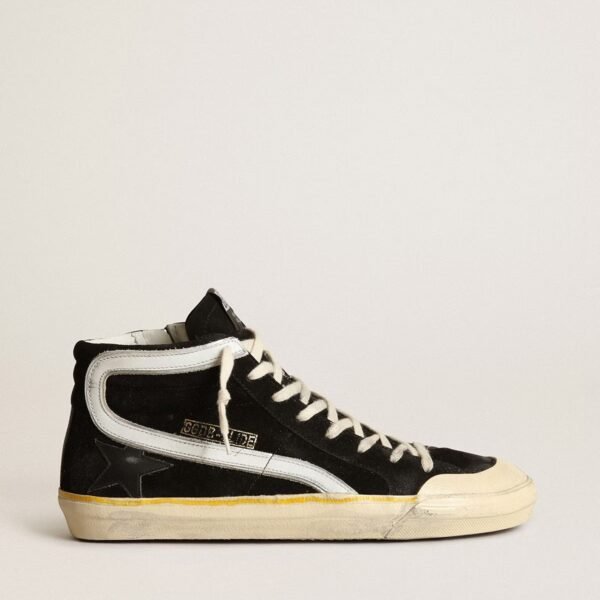 Slide Penstar in black suede with black star and white flash