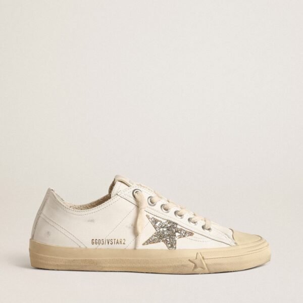 V-Star in white leather with a platinum glitter star