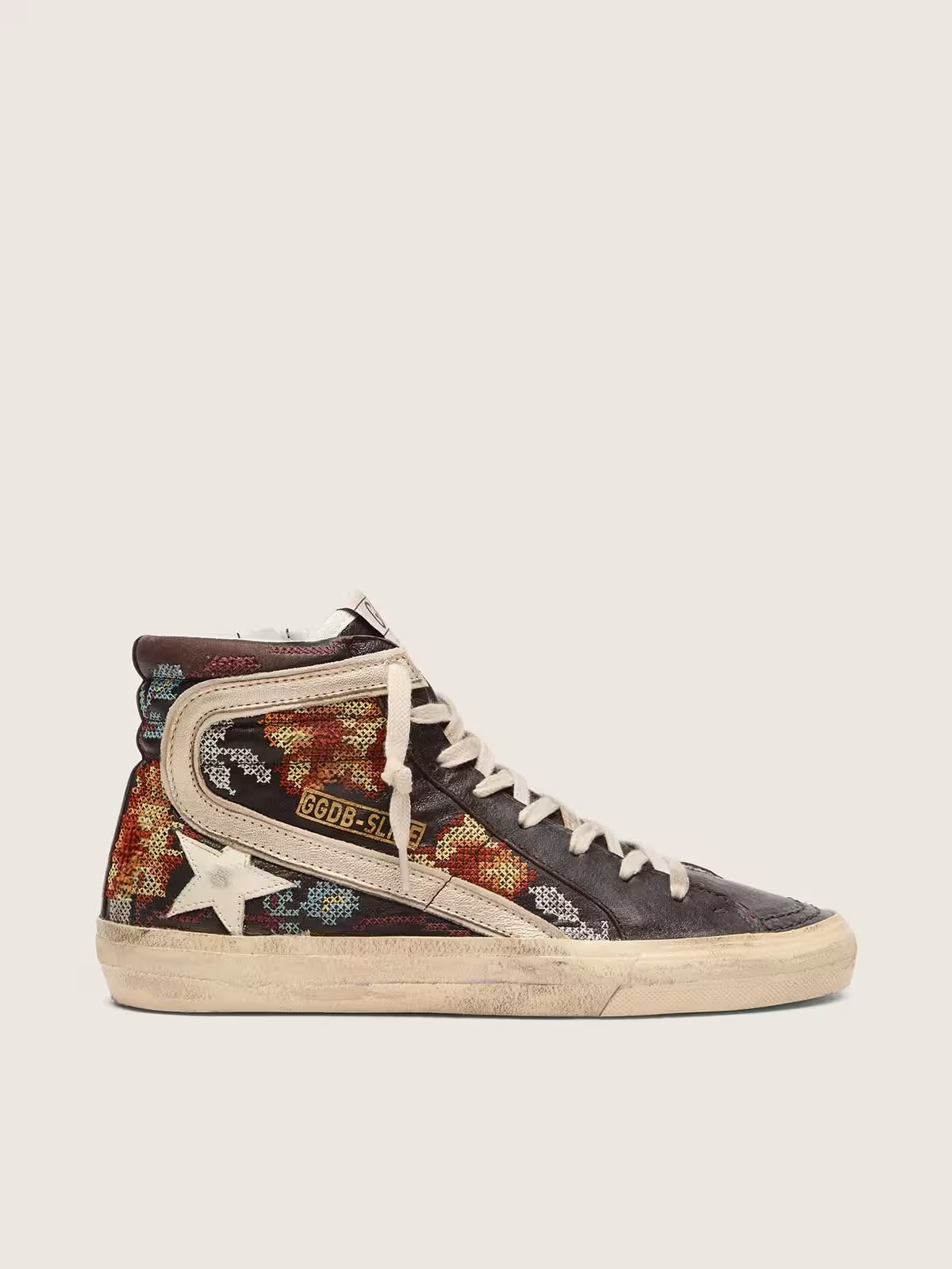 1 Slide in ebony leather with cream star and multicolor embroidery - Image 1