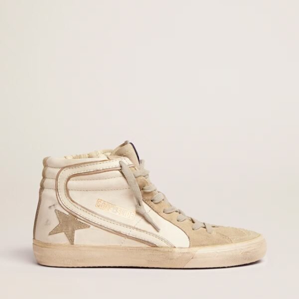 Slide with ice-gray suede star and white flash