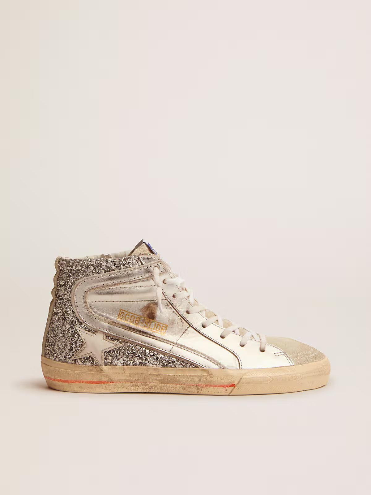 1 Slide with laminated leather upper and silver glitter - Image 1