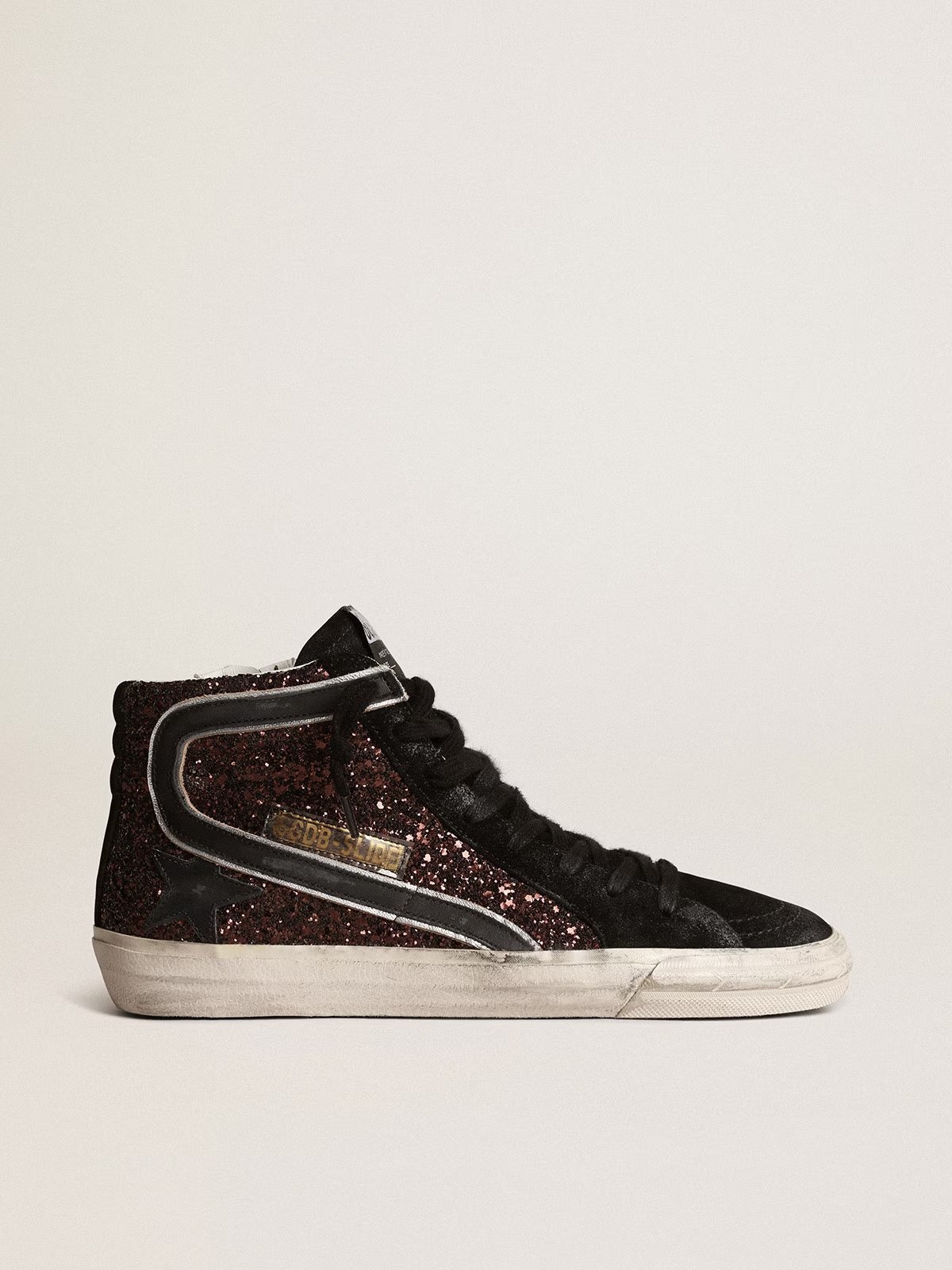 1 Slide in brown glitter with black leather star and flash - Image 1