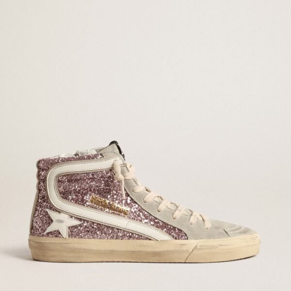 Slide in lilac glitter with white leather star and flash